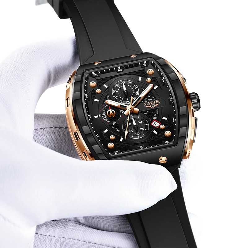 LIGE Man Watch Fashion Luxury Waterproof Silicone Strap Quartz Men's Watches Luminous Sports Auto Date Chronograph Simple Clocks - Image 2