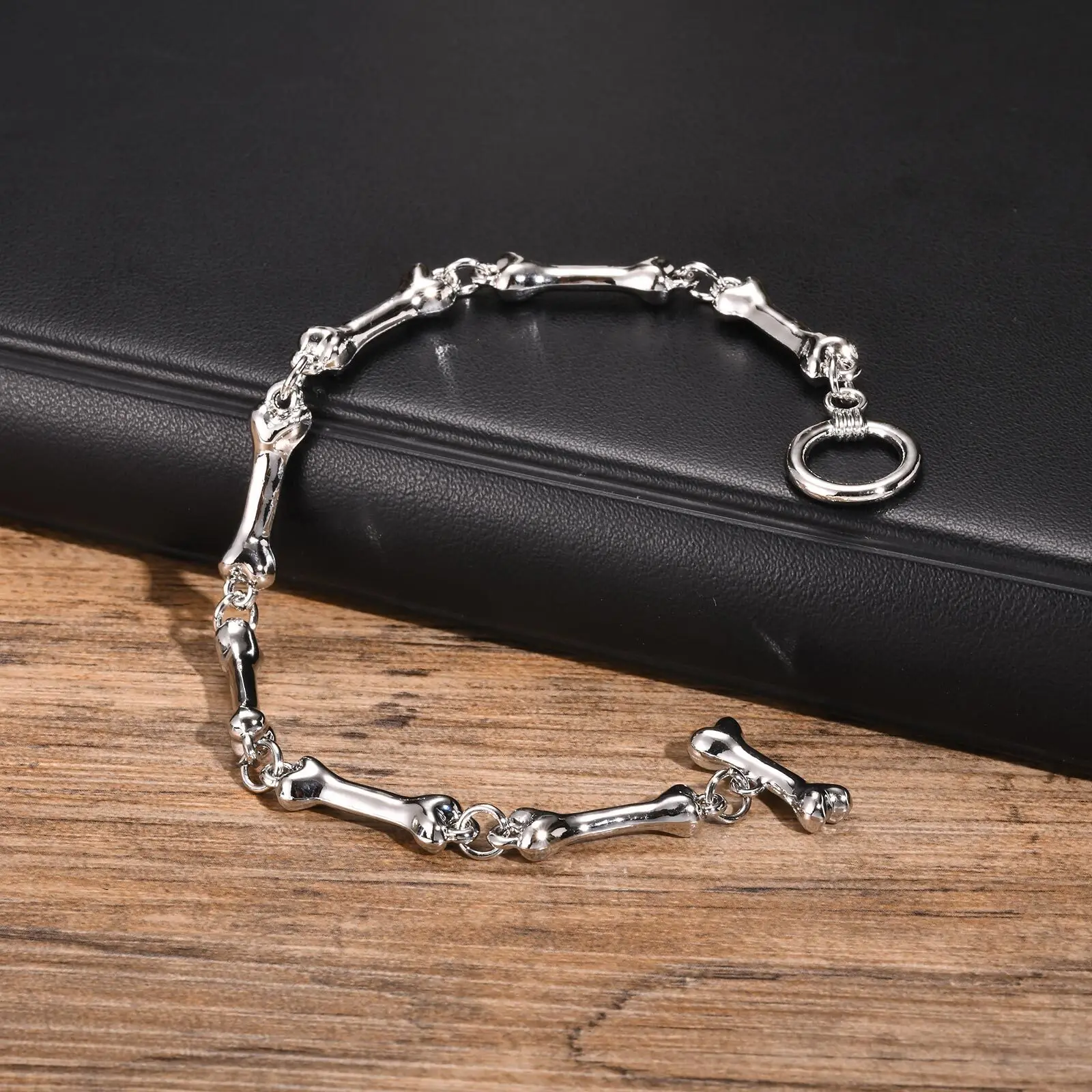 Bone Chain Link Bracelets for Men Boys,22CM Metal Chain Wristband with OT Buckle,New Hiphop Jewelry Anniversary Birthday Gifts - Image 6