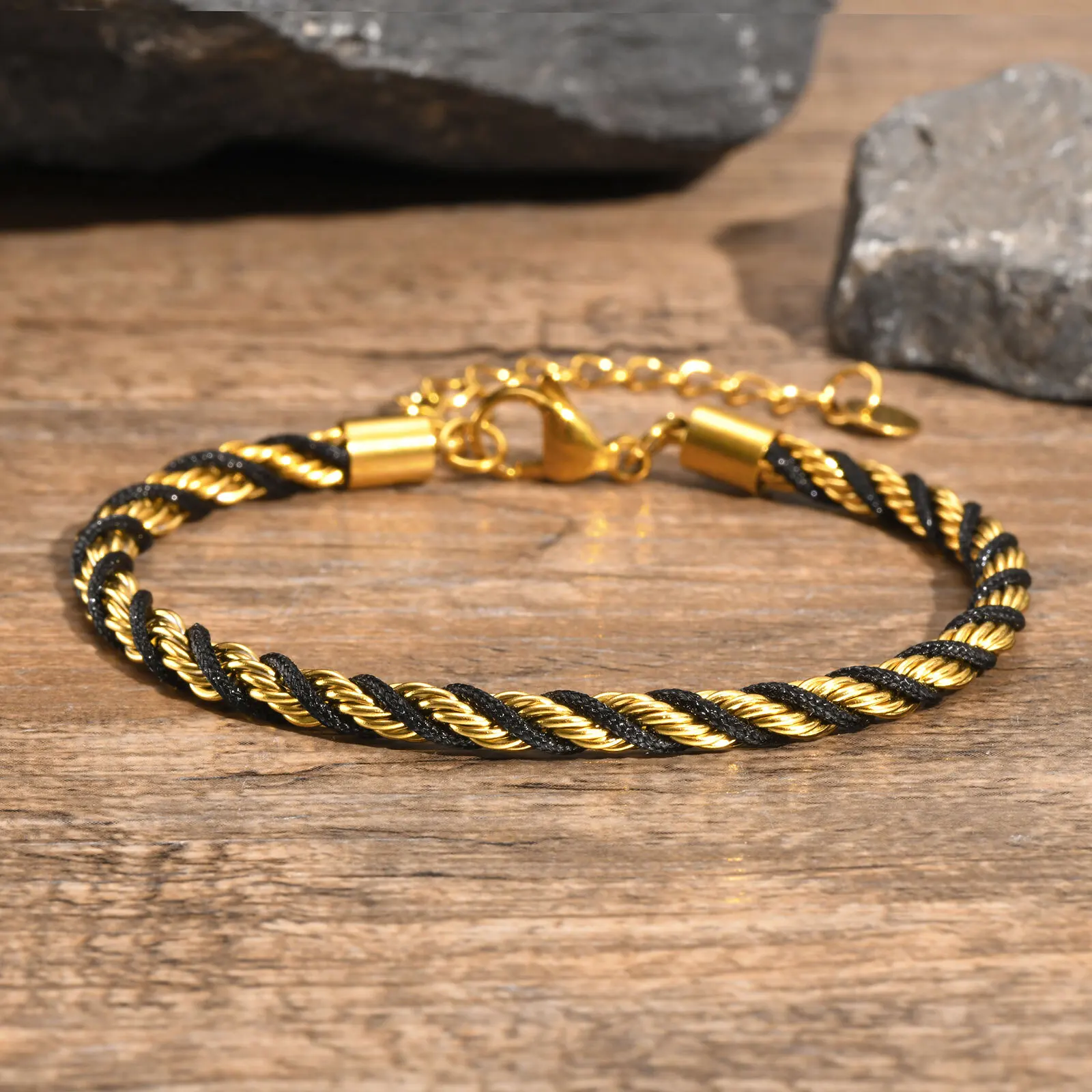 Two Tone Chain Bracelets for Men Boys,Adjustable Stainless Steel Twisted Rope Links Wristband,Stylish Jewelry Gifts - Image 4