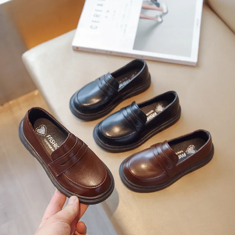 Britain Style Children's Leather Shoes for Boys 2025 Spring New Girls Retro Black Single Shoes Soft Moccasin Shoes for Children - Image 2