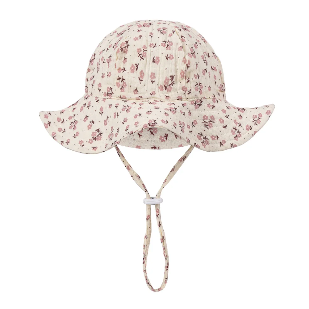 Floral Print Baby Bucket Hats Adjustable Solid Caps for Infant Boys Girls Sunscreen Outdoor Beanies Beach Fishing Headwraps - Image 6