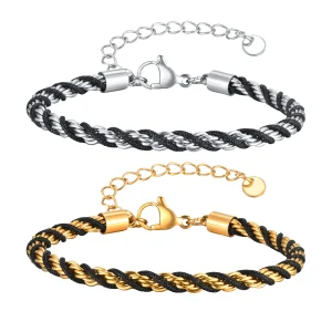 Two Tone Chain Bracelets for Men Boys,Adjustable Stainless Steel Twisted Rope Links Wristband,Stylish Jewelry Gifts