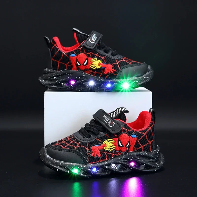 Spring Autumn Boys Spiderman Mesh Breathable Sport Shoes Disney LED Children's Sneakers Kids Casual Shoes Light Shoes for 0-6Y - Image 2