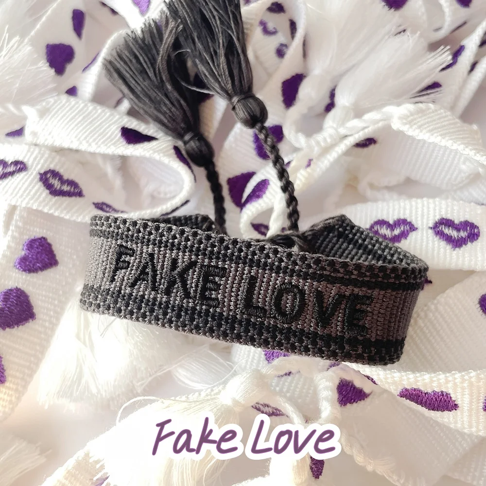 Woven Concert Bracelets with Purple Hearts, Lettering SPRING DAY, BOY WITH LUV. Jewelry Gift for You and your loved ones