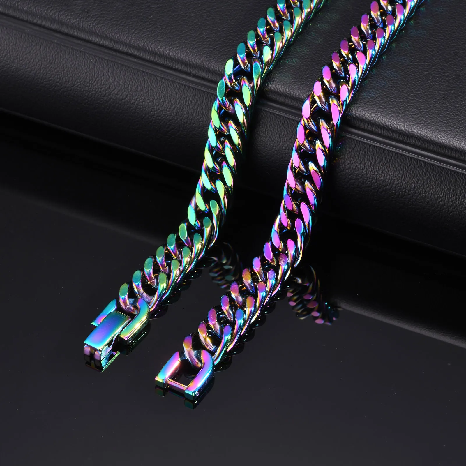 Colorful Cuban Chain Bracelets for Men Boys,Stainless Steel Links Wristband,Classic Hip Hop Jewelry Gifts - Image 5