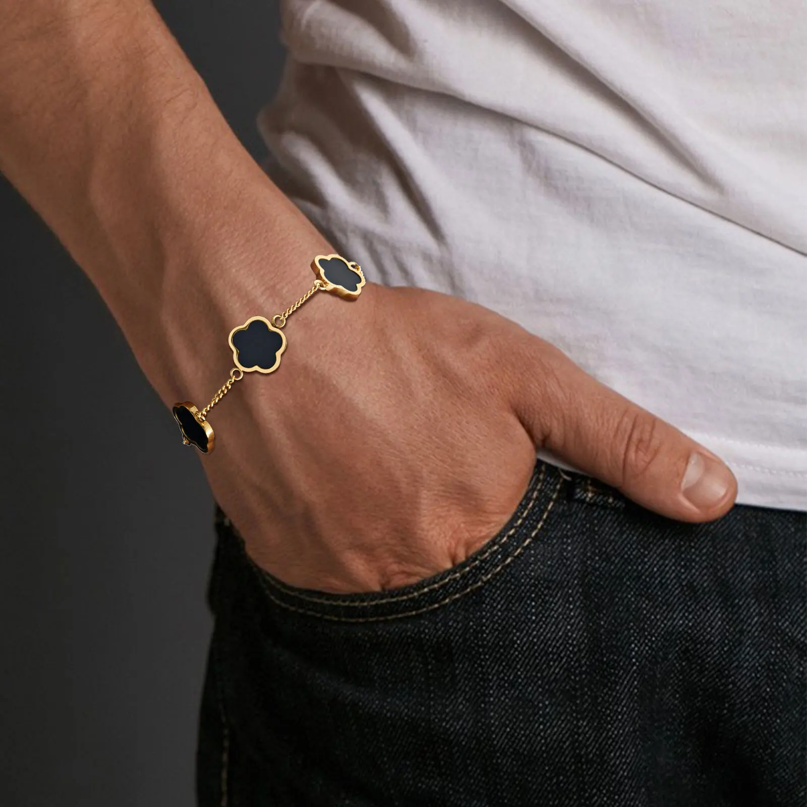 Stylish Five Leaf Bracelet for Men Boys,Waterproof Stainless Steel Flower Wristband,Birthday Party Anniversary Gift - Image 2