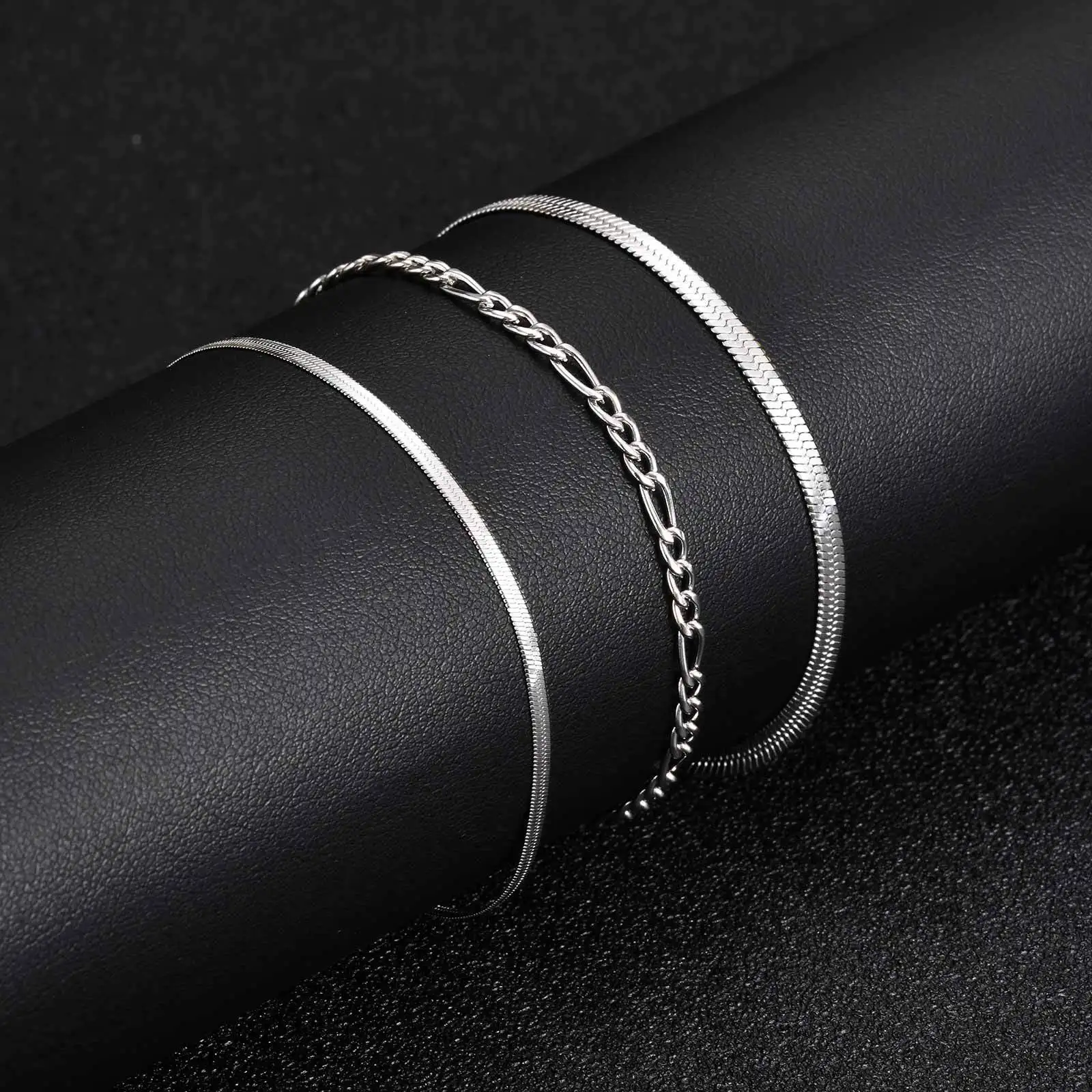 3pcs/set Minimalist Chain Bracelet for Men Boys,Stainless Steel Silver Color Chain Adjustable Wristband,Simple Jewelry Set Gift - Image 6