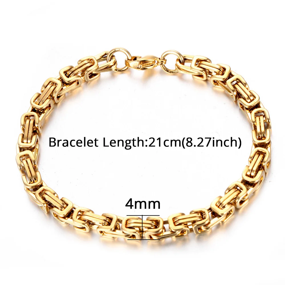 Gold Color Stainless Steel 4mm Byzantine Link Chain Bracelets Necklace For Women Men Fashion Party Wedding Jewelry Sets Gifts - Image 5