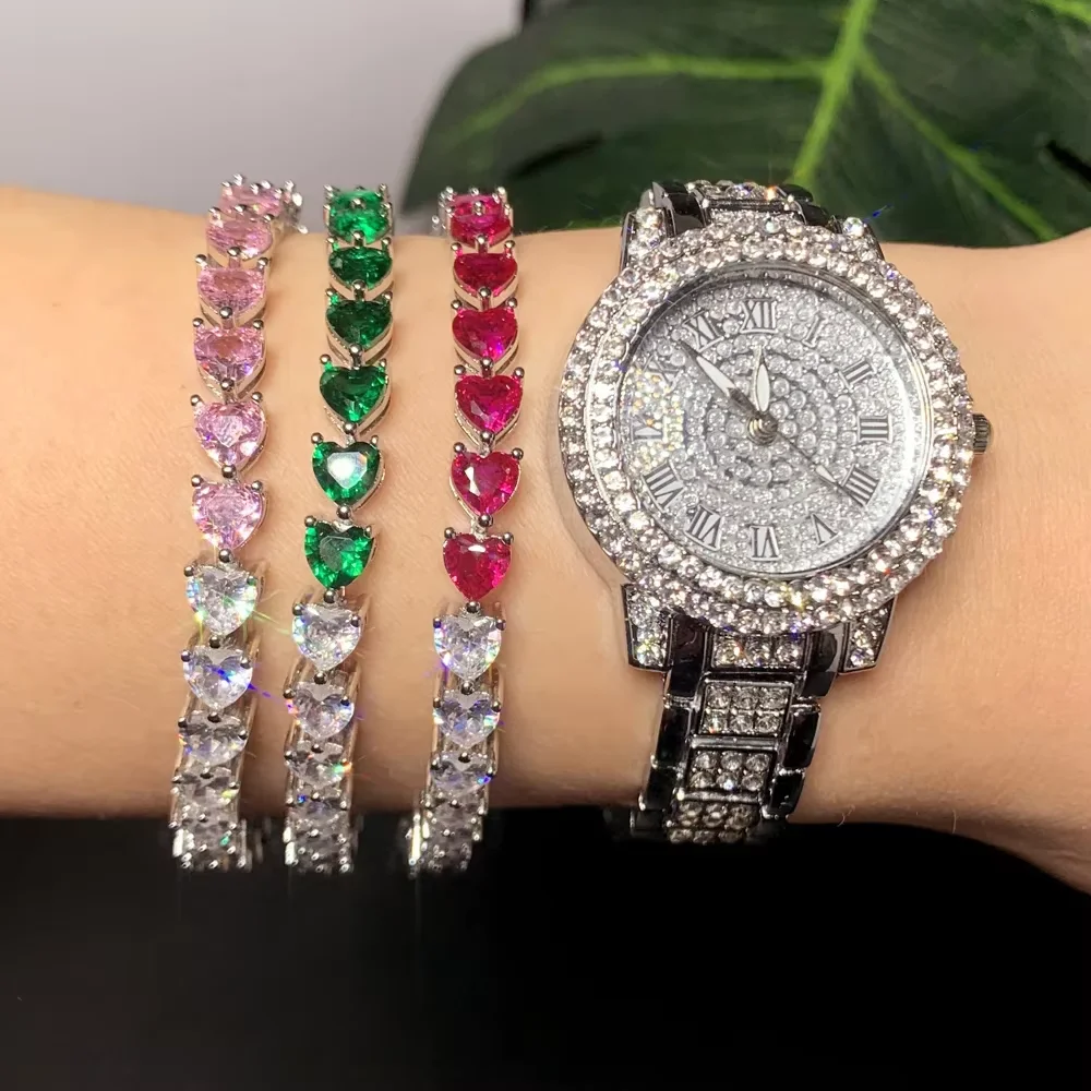 Heart Shaped Cubic Zirconia CZ Tennis Chain Bracelet For Men Boy Iced Out Bling 5A CZ Hip Hop Jewelry - Image 6