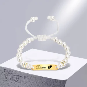 Vnox Free Customized Engraved Name Baby Bracelets Birthday Gifts for Boys Girls, Anti Allergy Stainless Steel Custom Jewelry