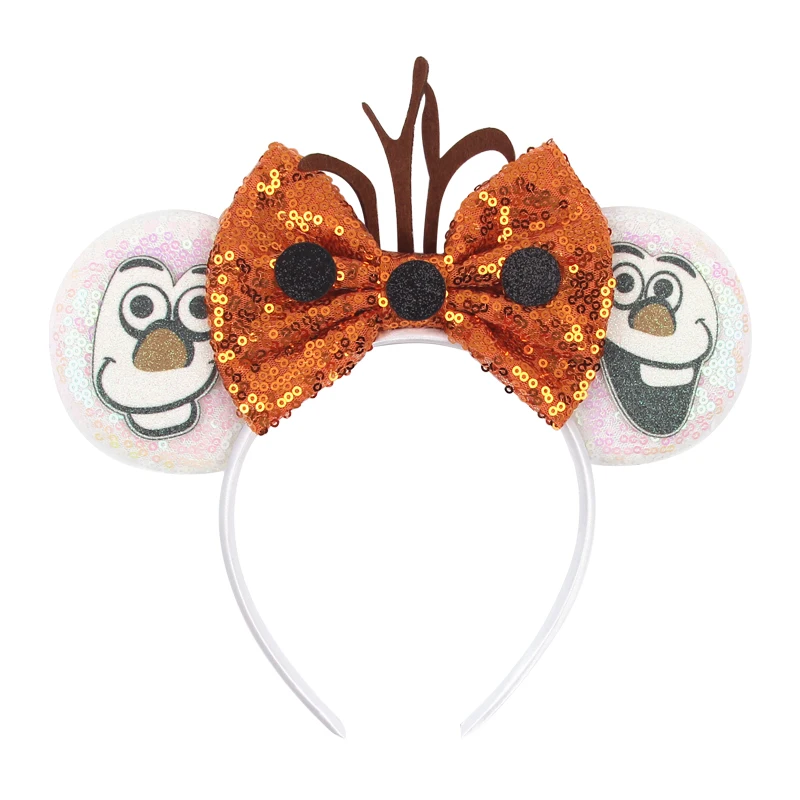 NEW Frozen Snowflake Mouse Ears Headband Girls Boys Sequin 5"Bow Hairband Christmas Festival Party Cosplay Hair Accessories - Image 5