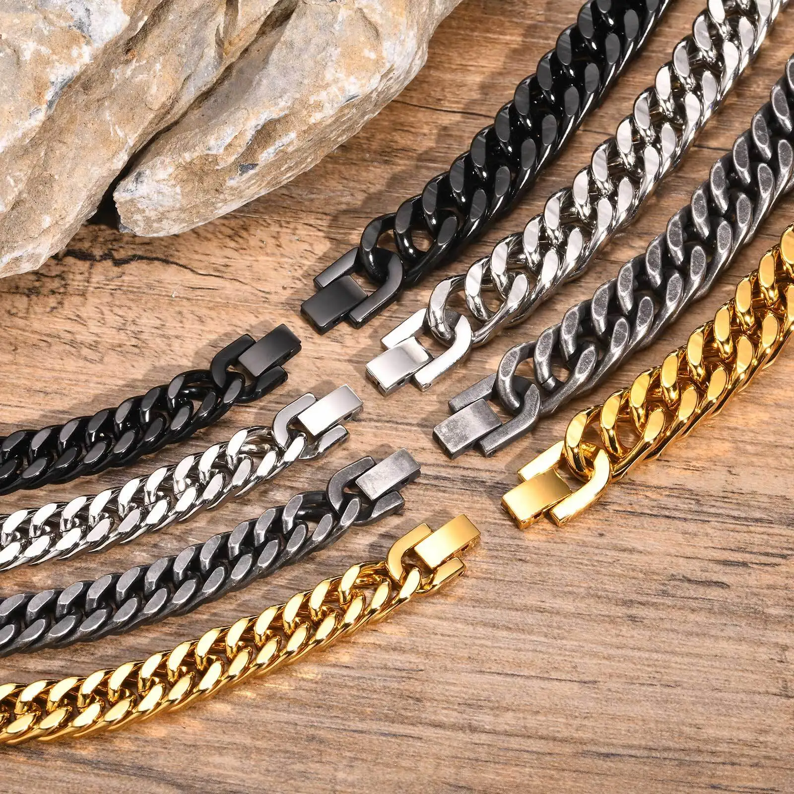Vnox Thick Heavy Stainless Steel Cuban Chain Bracelets for Men Boys, Oxidized Antique Metal Miami Curb Link Wristband Jewelry - Image 4