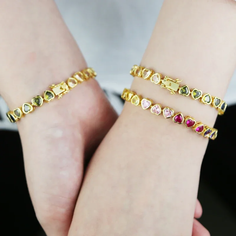 Heart Shaped Cubic Zirconia CZ Tennis Chain Bracelet For Men Boy Iced Out Bling 5A CZ Hip Hop Jewelry - Image 5