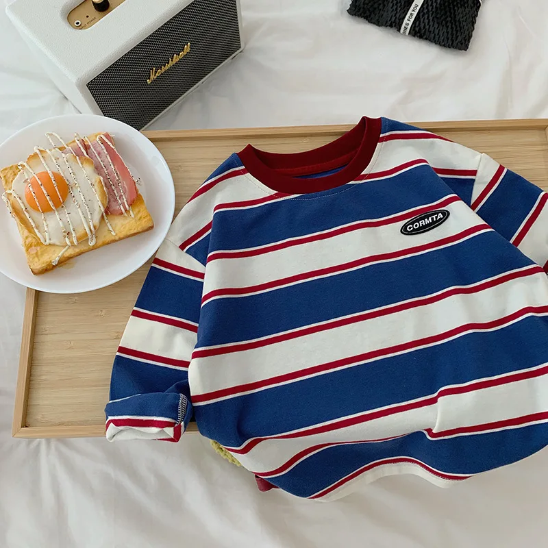 2-7Y autumn Children Clothes For Baby Girl Boys T-shirt Stripe Cotton Long Sleeves Shirts Teen Hoodie Bottoming Shirt Kids Tops - Image 4