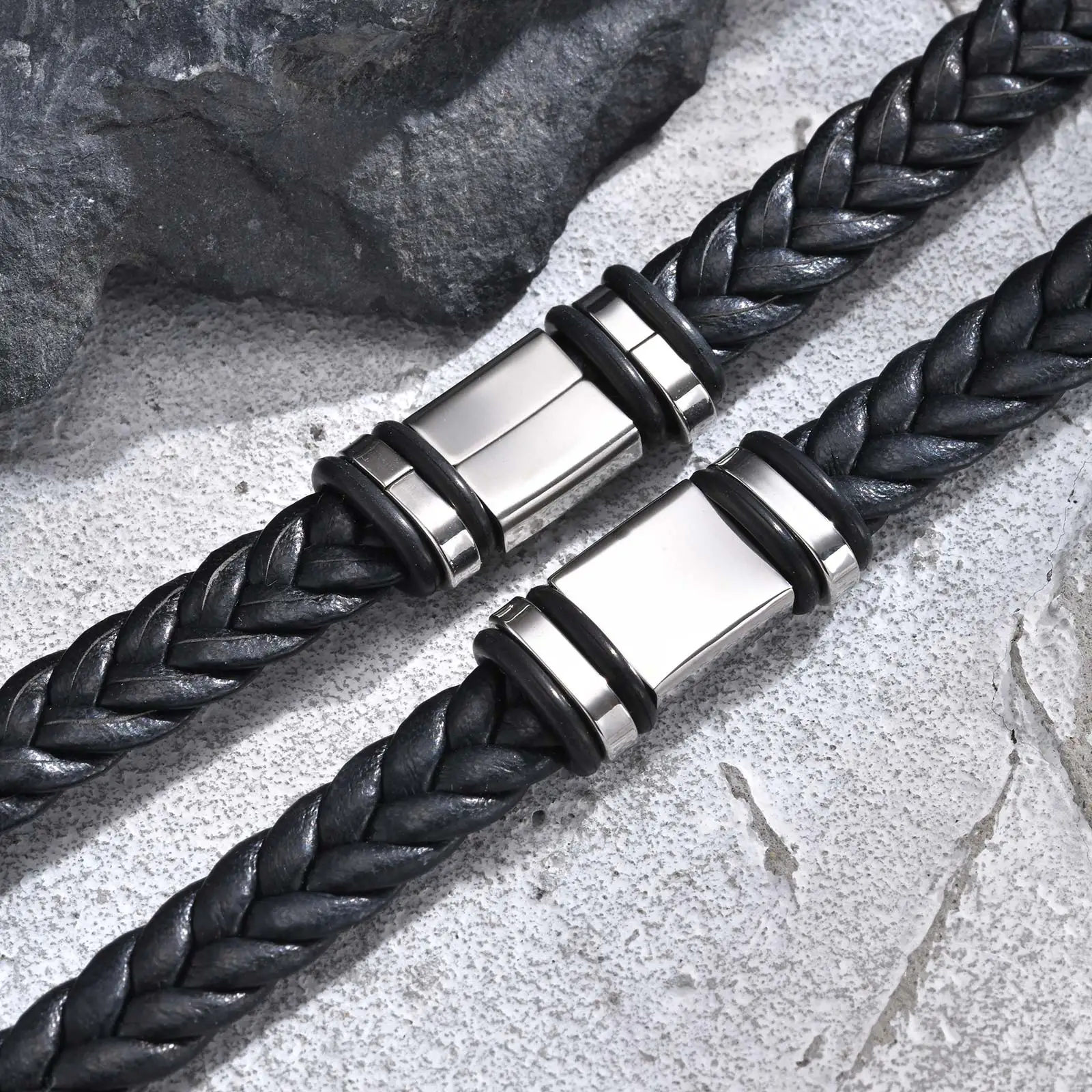 Initials Leather Bracelet for Men Boys,Stainless Steel A-Z 26 Letter Charm Woven Wristband,Casual Jewelry Gift to Father Husband - Image 6