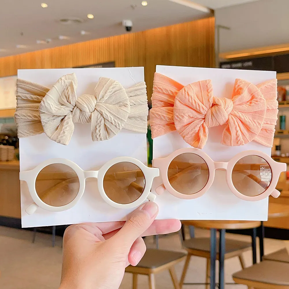 2/4Pcs New Baby Girls Boys Cute Solid Color 2 Style Bowknot Hairband Round Kids Children Fashion Glasses Eyewear Hair Accesso - Image 6