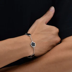 Stylish Five Leaf Bracelet for Men Boys,Waterproof Stainless Steel Flower Wristband,Birthday Party Anniversary Gift