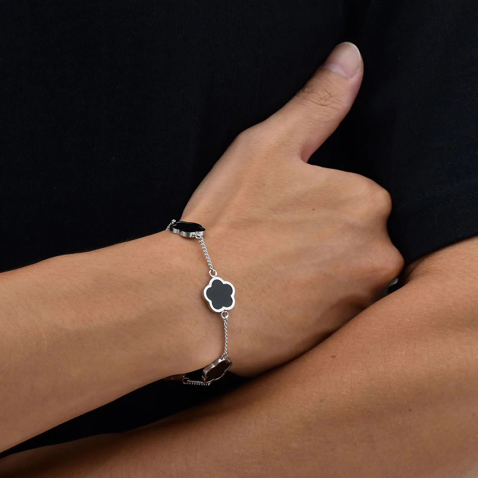 Stylish Five Leaf Bracelet for Men Boys,Waterproof Stainless Steel Flower Wristband,Birthday Party Anniversary Gift