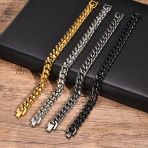 Basic Cuban Chain Bracelets for Men Boys,6/8/10/12MM Stainless Steel Miami Curb Link Chain Wristband,Casual Punk Jewelry Gifts